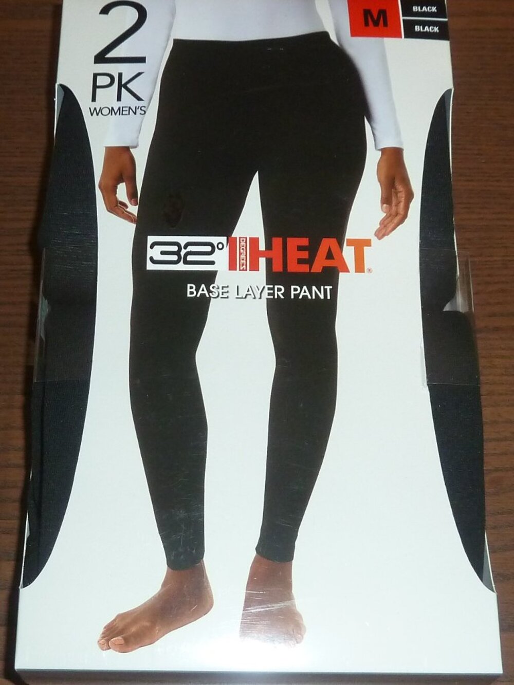32 Degrees Heat Women's 2-Pack Base Layer Pants, Black, Size Medium